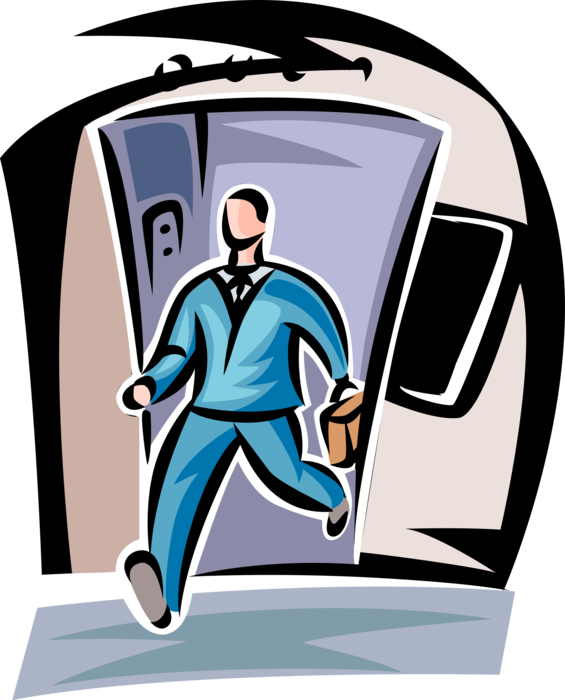 Vector Illustration of Businessman Exits Elevator in Office Building Tower