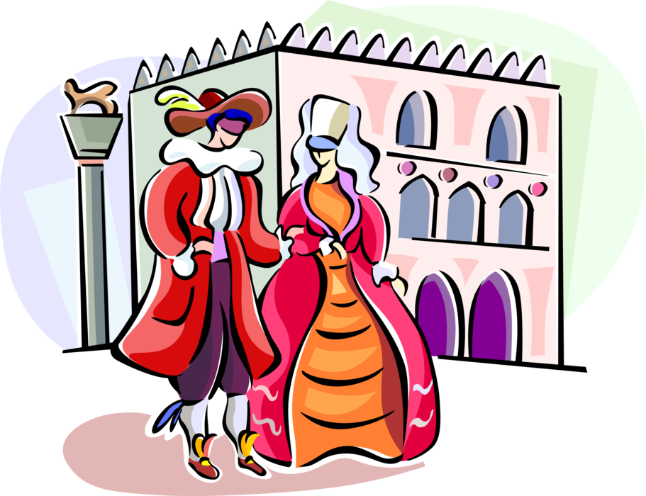 Vector Illustration of Couple Attending an Italian Festival