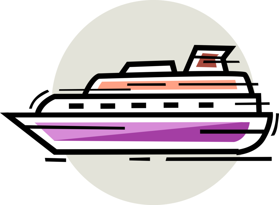 Vector Illustration of Luxury Motor Yacht Watercraft Vessel Cruises on Ocean Waves