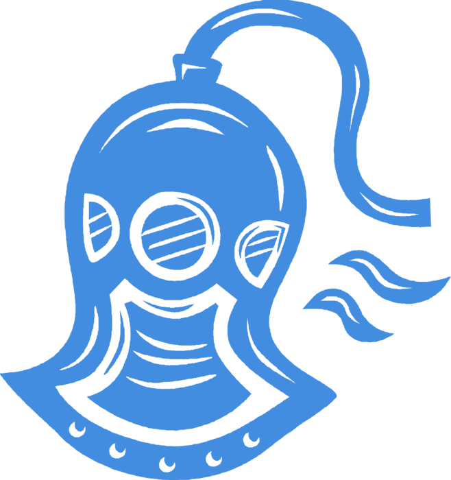 Vector Illustration of Deep Sea Diving Helmet for Surface Supplied Breathing Gas