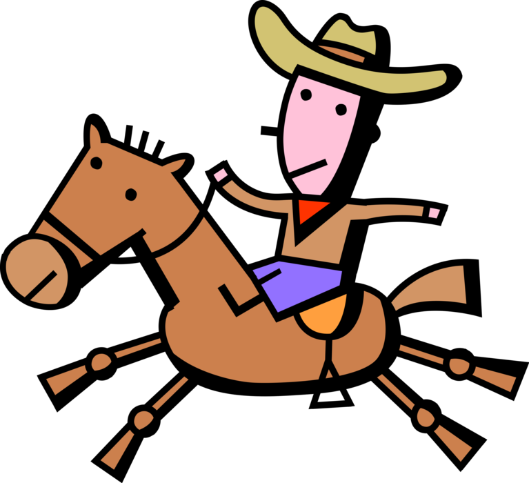 Vector Illustration of Rodeo Cowboy Bronco Horse Rider Rides in Competition