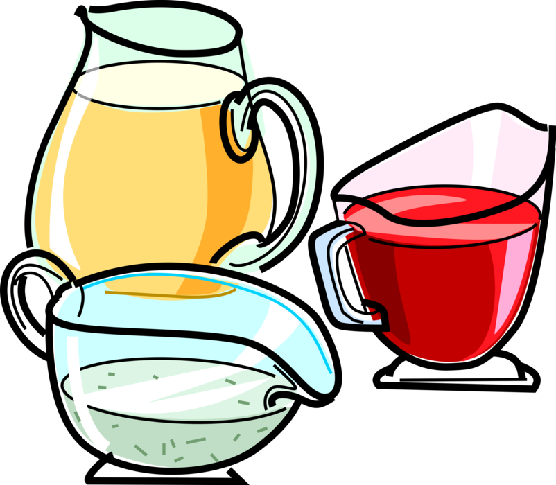 Vector Illustration of Natural Fruit Juices in Pitcher Jugs
