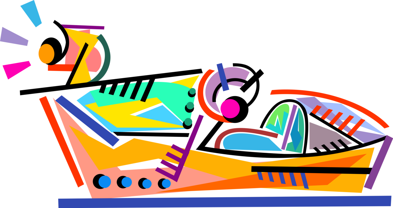 Vector Illustration of Watercraft Speed Boat, Ski Boat, Pleasure Craft Motor Boat