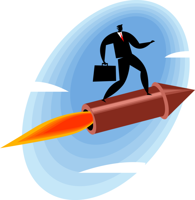 Vector Illustration of Businessman Rides Rocket to Success