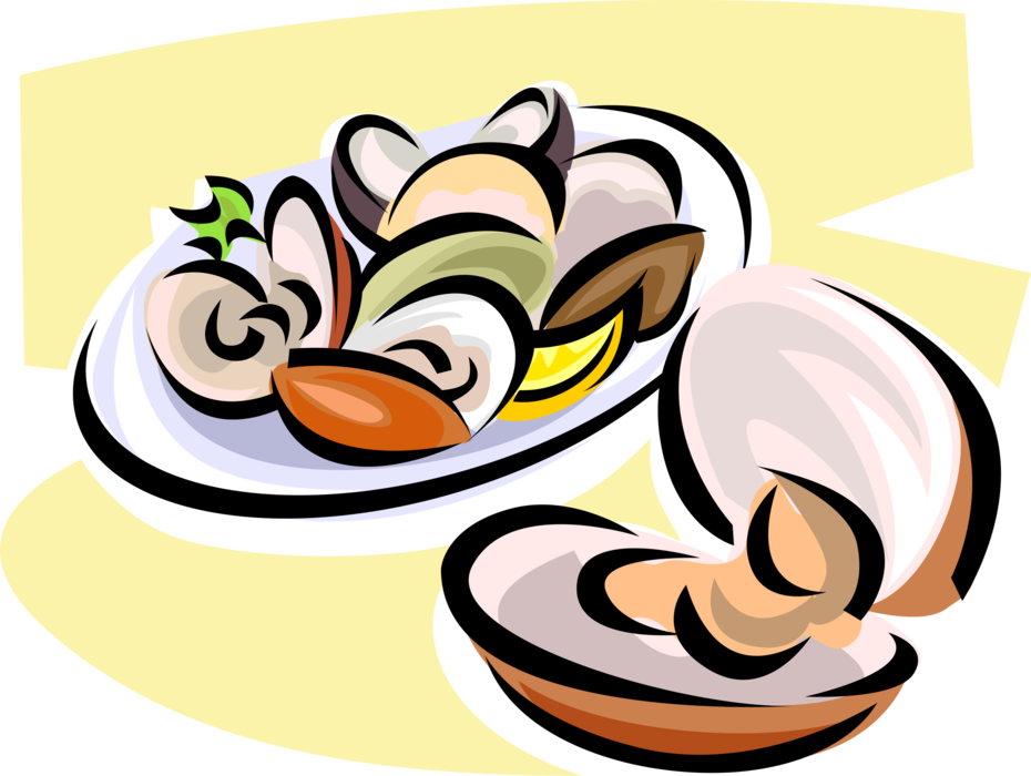 Vector Illustration of Marine Bivalve Mollusk Oyster Seafood Dinner