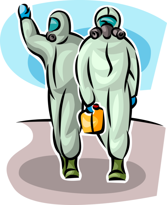 Vector Illustration of Security Personnel in Hazmat Body Suits Impermeable from Hazardous Materials