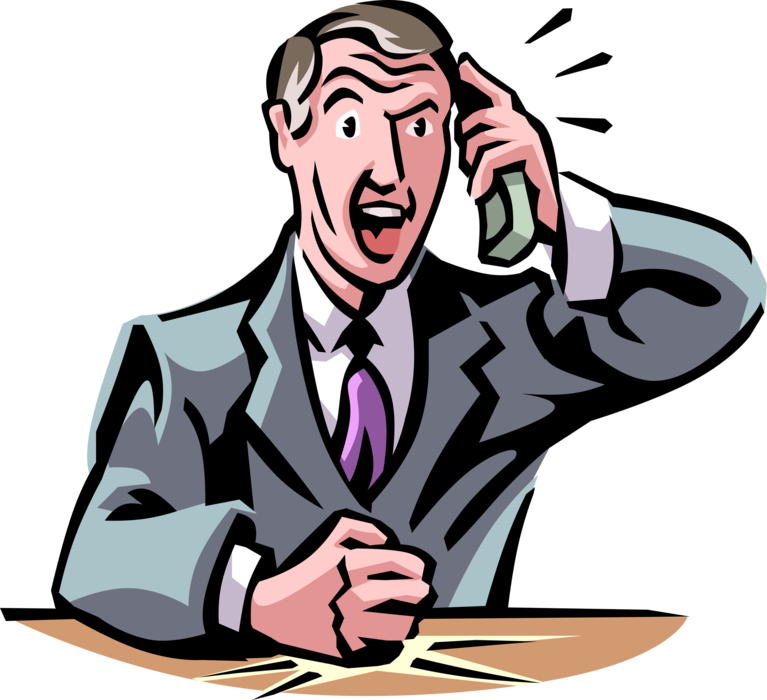 Vector Illustration of Energetic Businessman Responds Strenuously While Talking on Telephone Phone