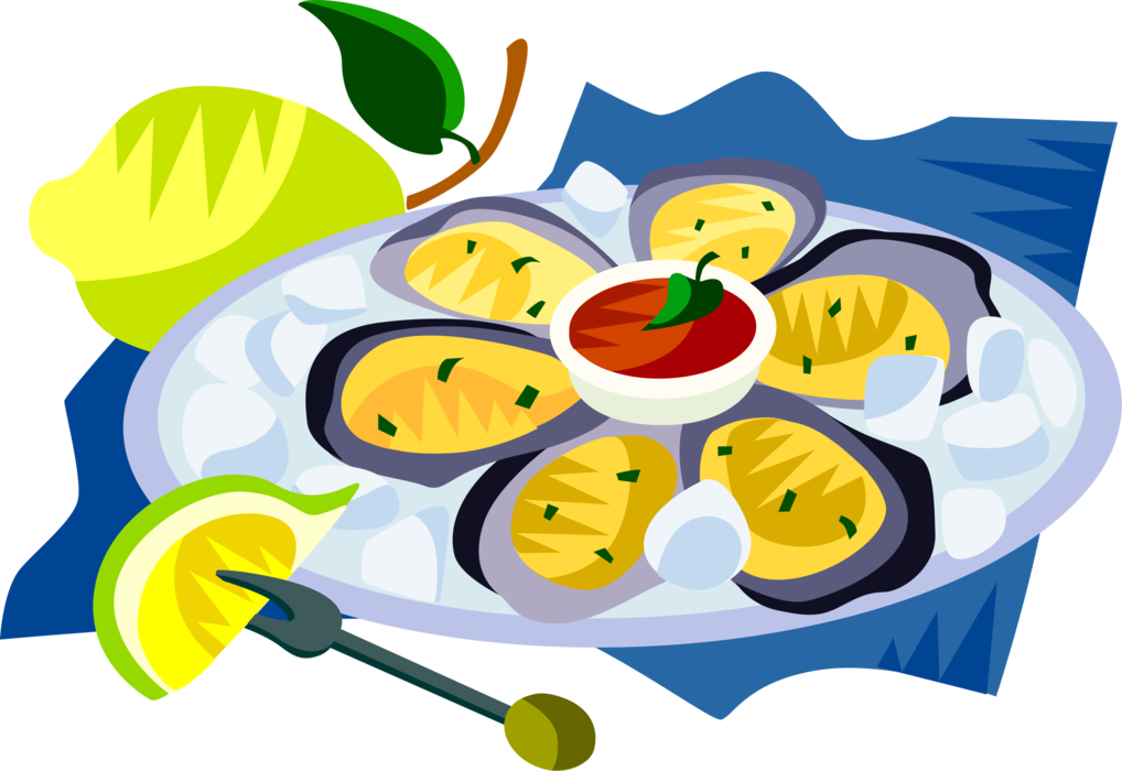 Vector Illustration of European Cuisine Oyster Platter