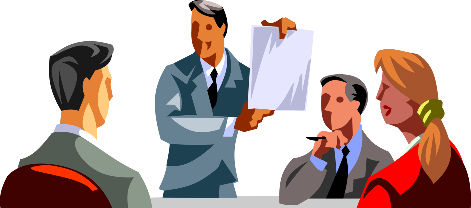 Vector Illustration of Businessman Delivers Office Boardroom Presentation to Sales Associates