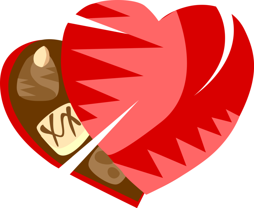 Vector Illustration of Box of Heart-Shaped Valentine's Day Chocolate Candy Confection