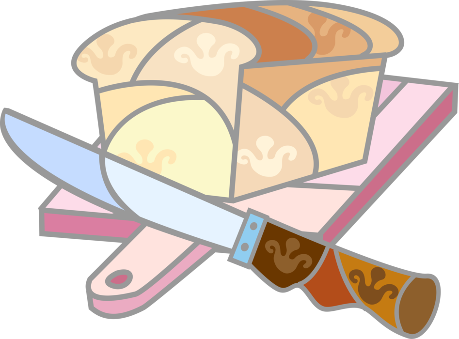 Vector Illustration of Fresh Baked Bread on Kitchen Cutting Board with Knife