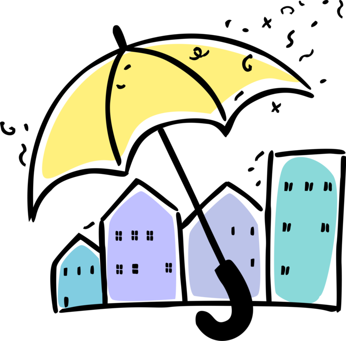 Vector Illustration of Umbrella or Parasol Rain Protection Provides Insurance Coverage for Real Estate Property Owners