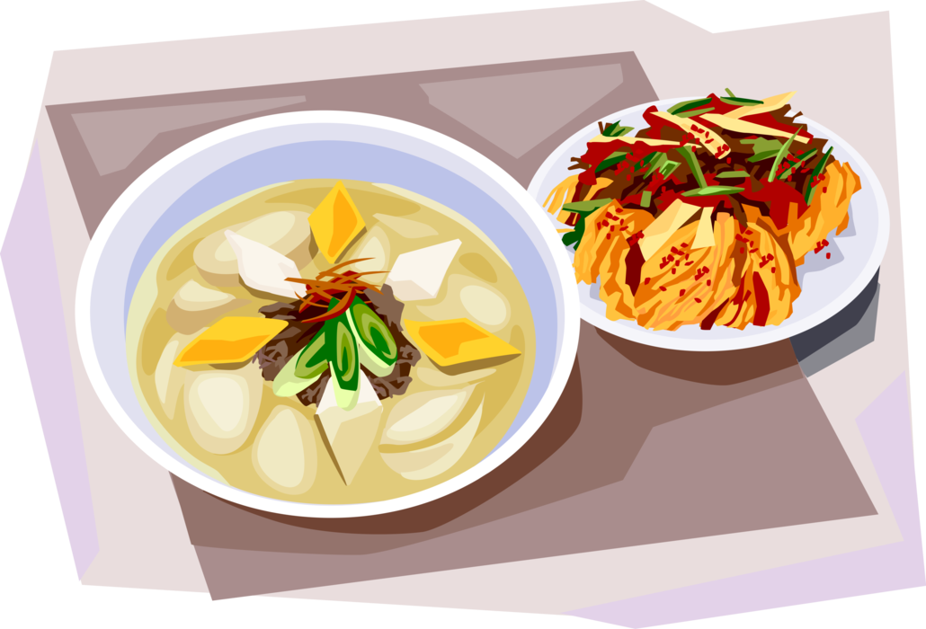 Vector Illustration of Korean Cuisine Rice-Cake Soup