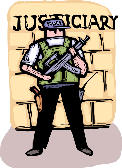 Vector Illustration of Heavily Armed United States Military Police Officer Stands Guard Providing Protective Services