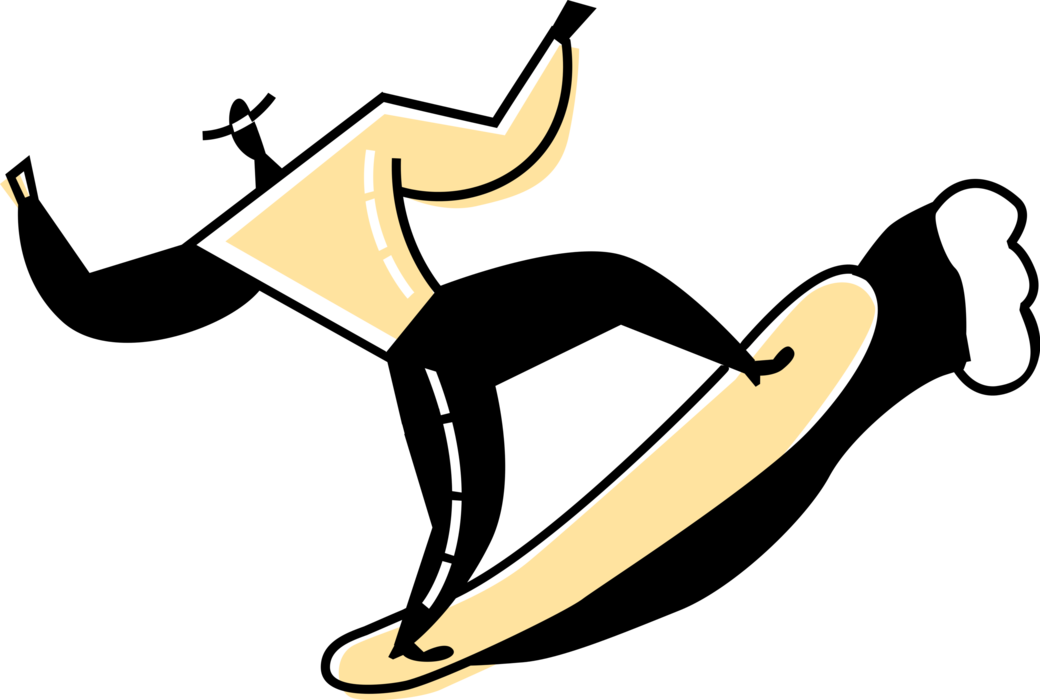 Vector Illustration of Surfer Rides Ocean Surf Wave on Surfboard while Surfing