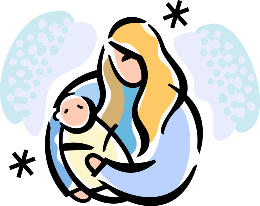 Vector Illustration of New Mother After Childbirth Cuddles Newborn Infant Baby
