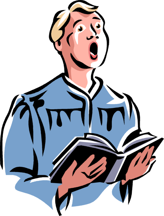 Vector Illustration of Choirboy Sings Hymns in Church Choir During Sunday Religious Service
