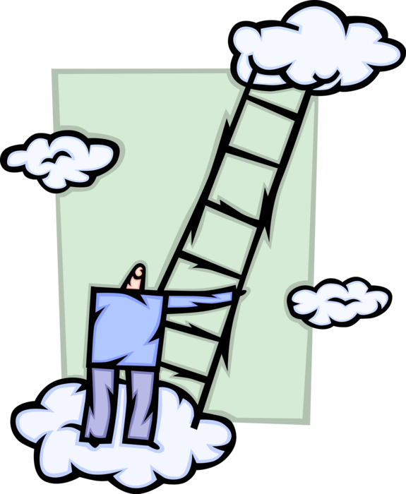 Vector Illustration of Businessman Climbs Ladder to Achieve Business Success