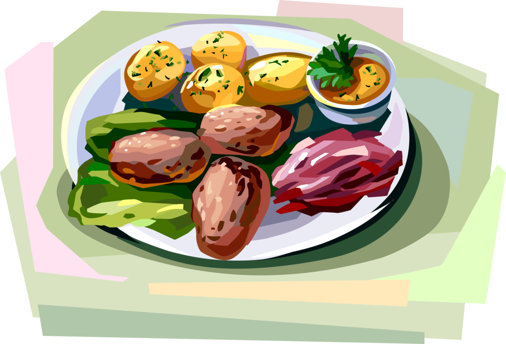Vector Illustration of Frikadeller, Danish Flat, Pan-fried Minced Meat Dumplings