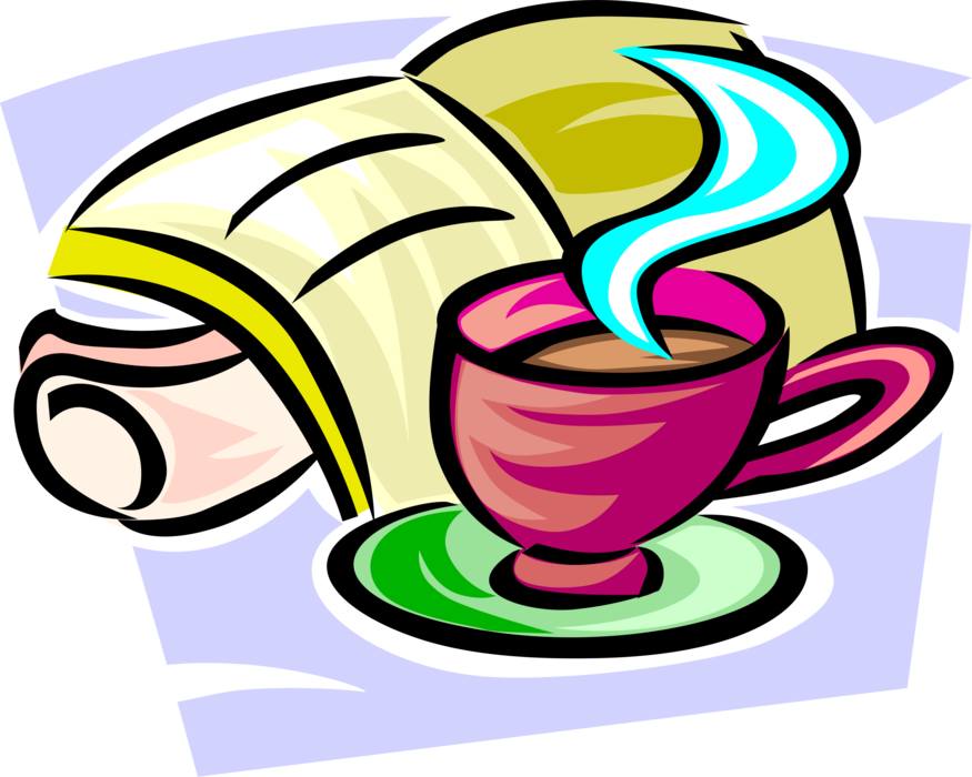 Vector Illustration of Cup of Coffee Beverage Drink with Newspaper and Magazine
