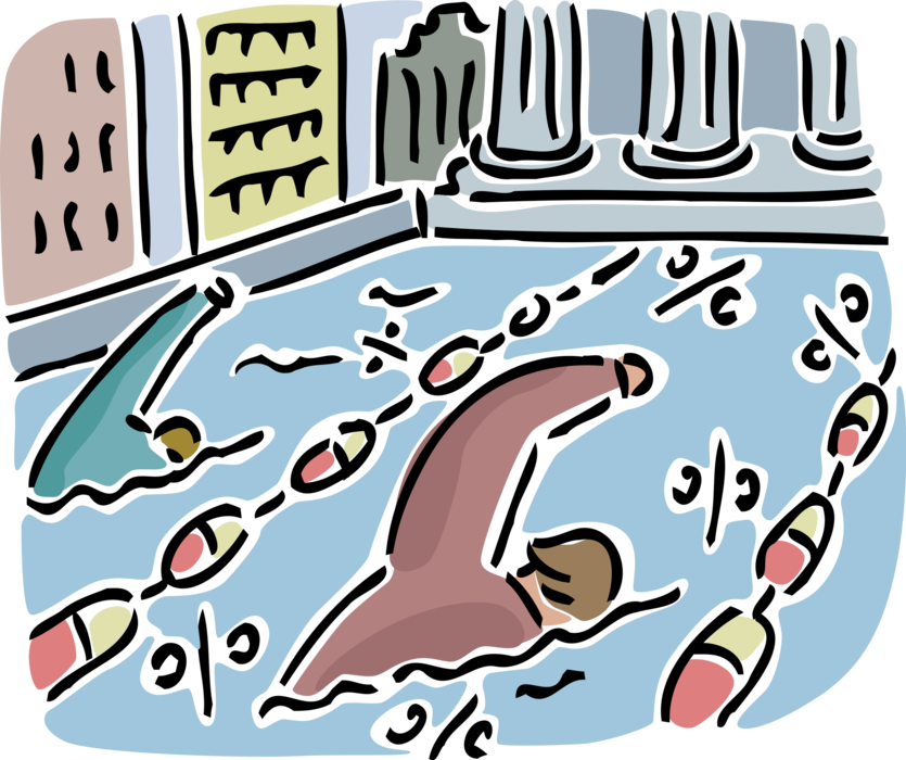 Vector Illustration of Business Competitors Compete in Swimming Pool Race