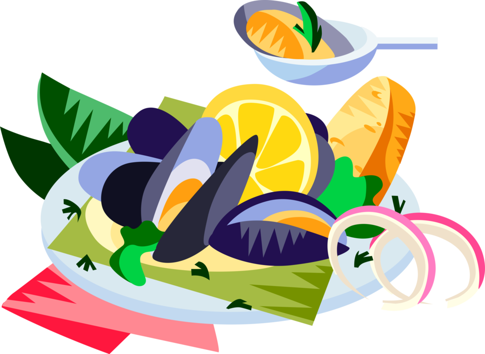Vector Illustration of Northern European Cuisine Seafood Mussels