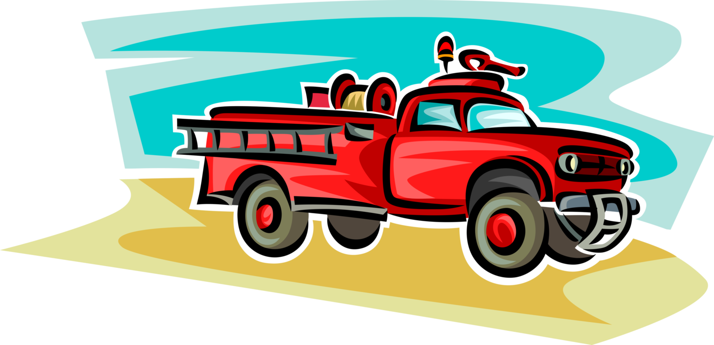 Vector Illustration of Vintage Fire Engine or Fire Truck Vehicle Designed for Firefighting Emergency Services