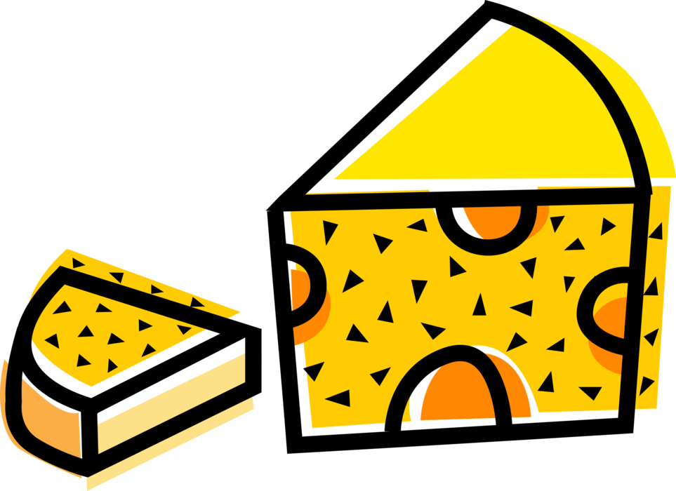 Vector Illustration of Swiss Cheese Food Wedge Derived from Dairy Milk