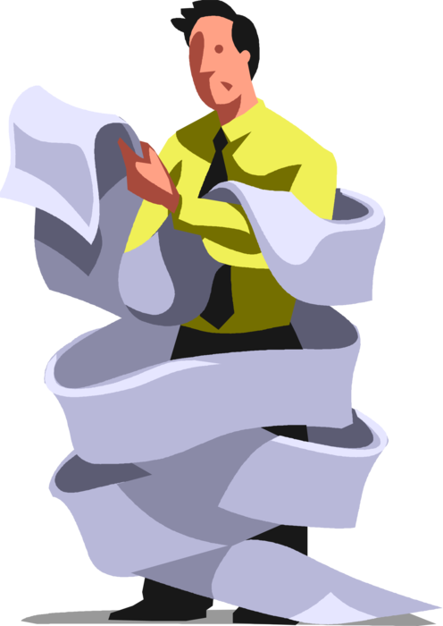 Vector Illustration of Businessman Caught Up in Office Paperwork