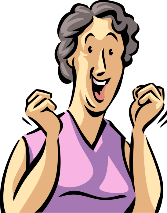 Vector Illustration of Businesswoman Reacts with Great Joy, Happiness and Exhilaration to News