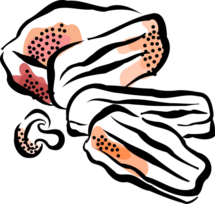 Vector Illustration of Italian Prosciutto Dry-Cured Ham Meat with Mushroom