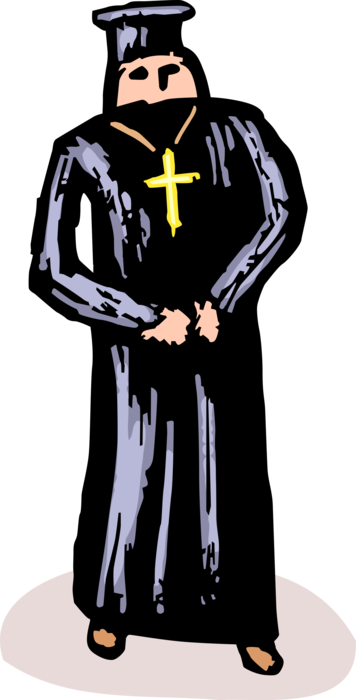 Vector Illustration of Christian Religion Orthodox Clergy Priest with Crucifix Cross Symbol of Death and Resurrection of Jesus Christ