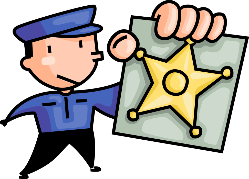 Vector Illustration of Law Enforcement Police Officer Cop Shows Sheriff's Badge Identify