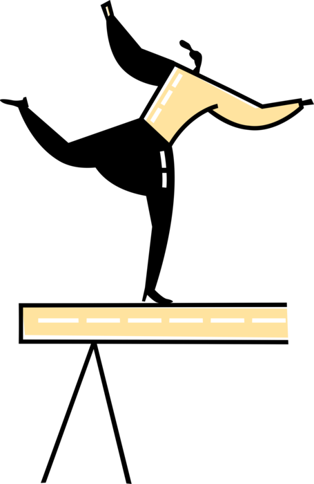 Vector Illustration of Gymnast Performs Routine on Gymnastics Balance Beam