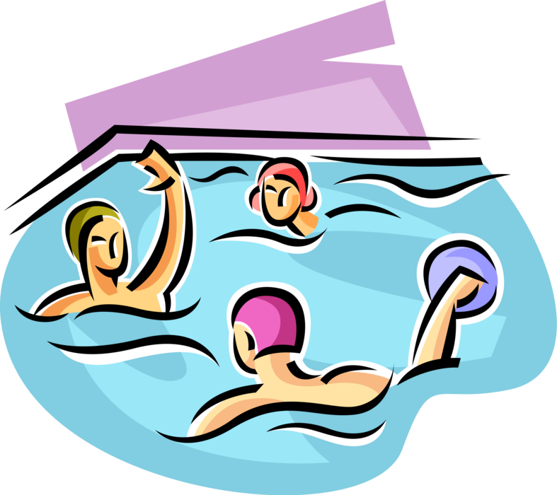 Vector Illustration of Water Polo Team Water Sport Players Compete in Swimming Pool with Ball