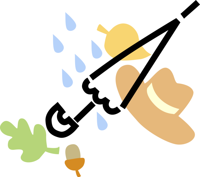 Vector Illustration of Umbrella or Parasol Provides Protection from Inclement Weather Rain, Hat, and Fall Autumn Leaves