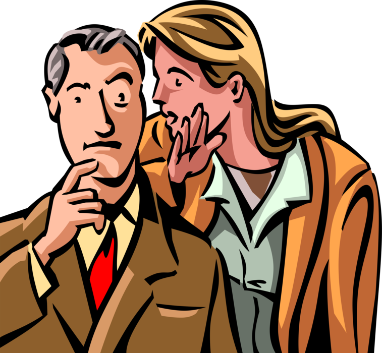 Vector Illustration of Office Colleagues Exchange Private Information Through Whispers