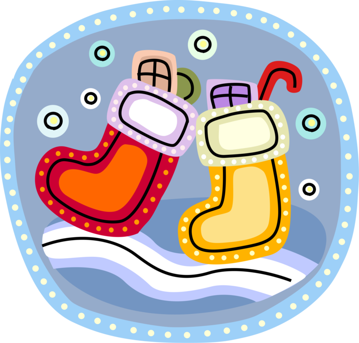 Vector Illustration of Festive Season Christmas Stockings with Present Gifts