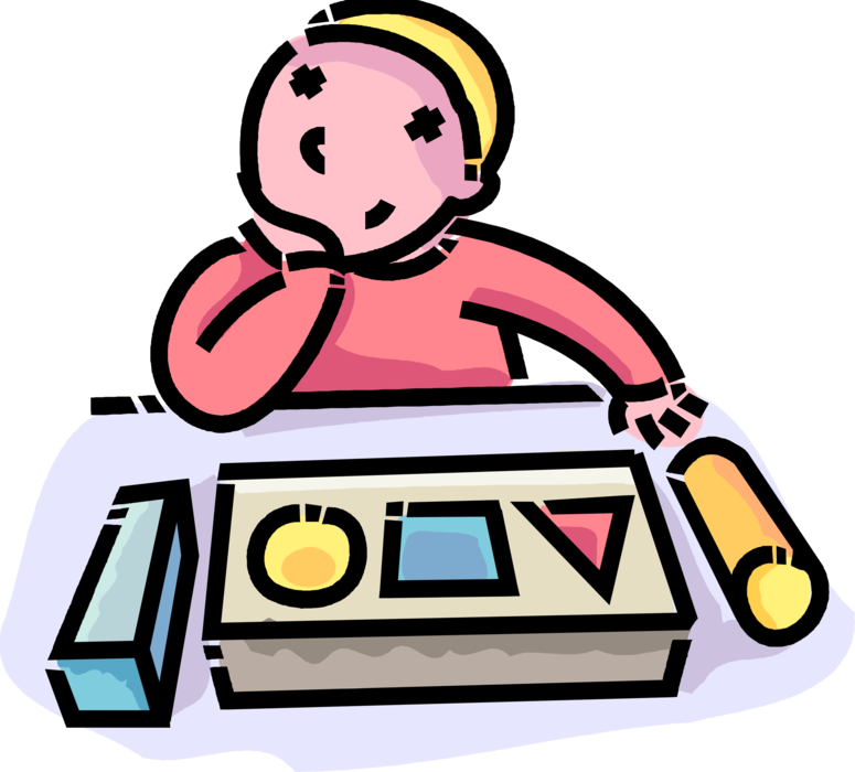 Vector Illustration of Primary or Elementary School Student Boy Works on Puzzle Challenge Toy