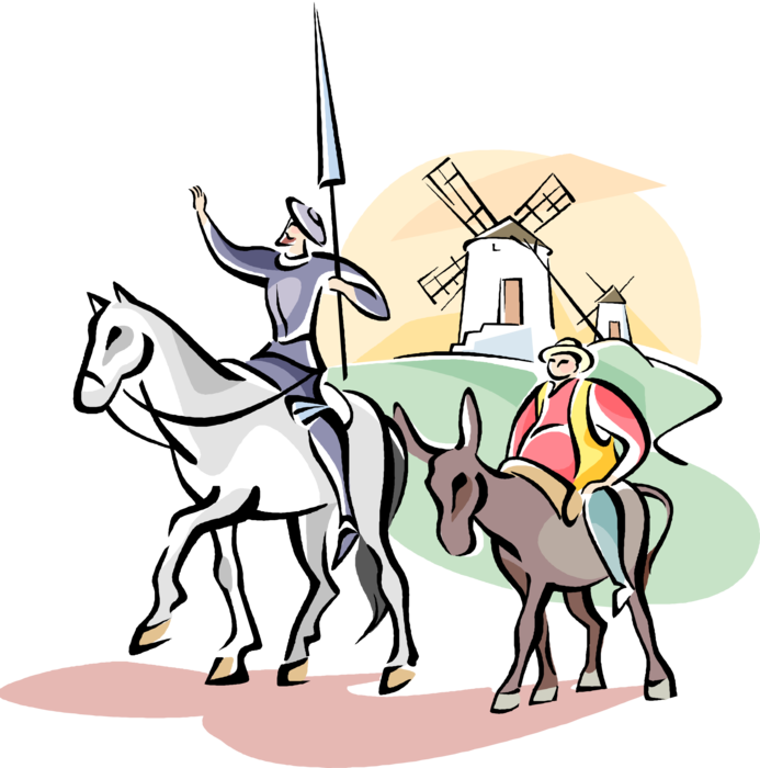 Vector Illustration of Don Quixote de la Mancha and Sancho Panza