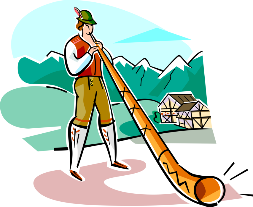 Vector Illustration of Bavarian Alpenhorn used by Mountain Dwellers in Switzerland