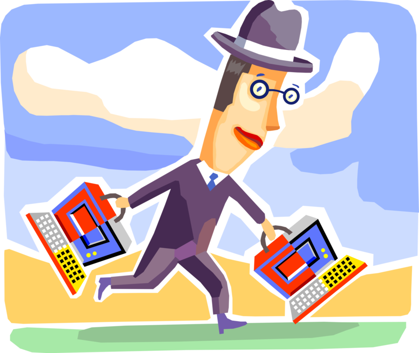 Vector Illustration of Business Technologist Carries Notebook Computers