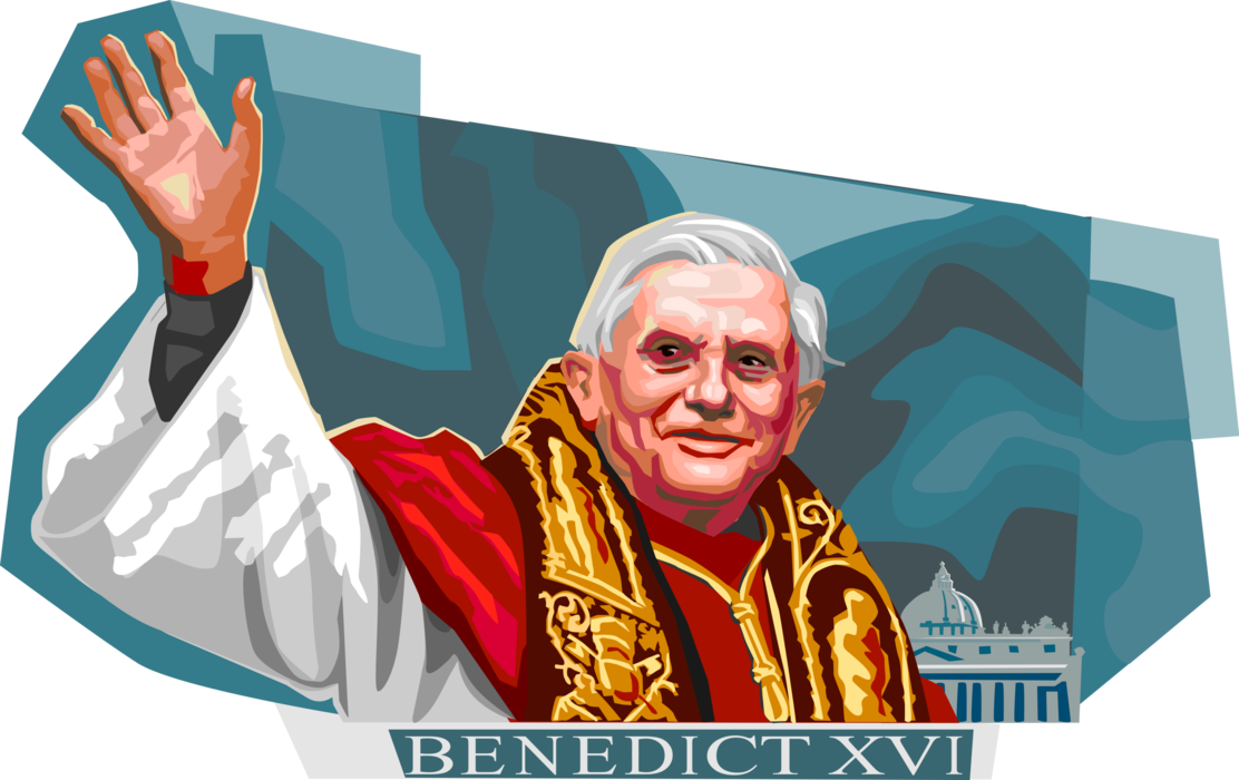 Vector Illustration of Pope Benedict XVI, Pontiff Head of Catholic Church, Joseph Aloisius Ratzinger