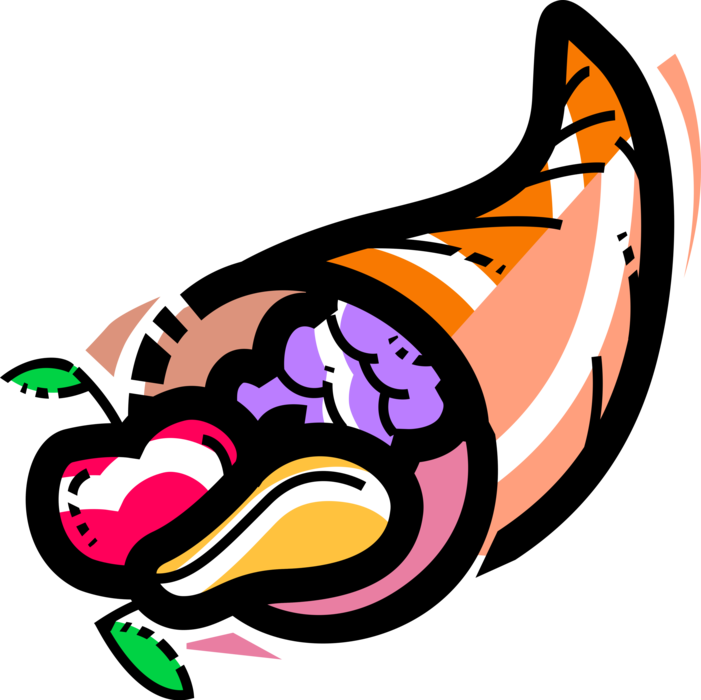 Vector Illustration of Cornucopia Horn of Plenty Fall Autumn Harvest Fruits and Vegetables