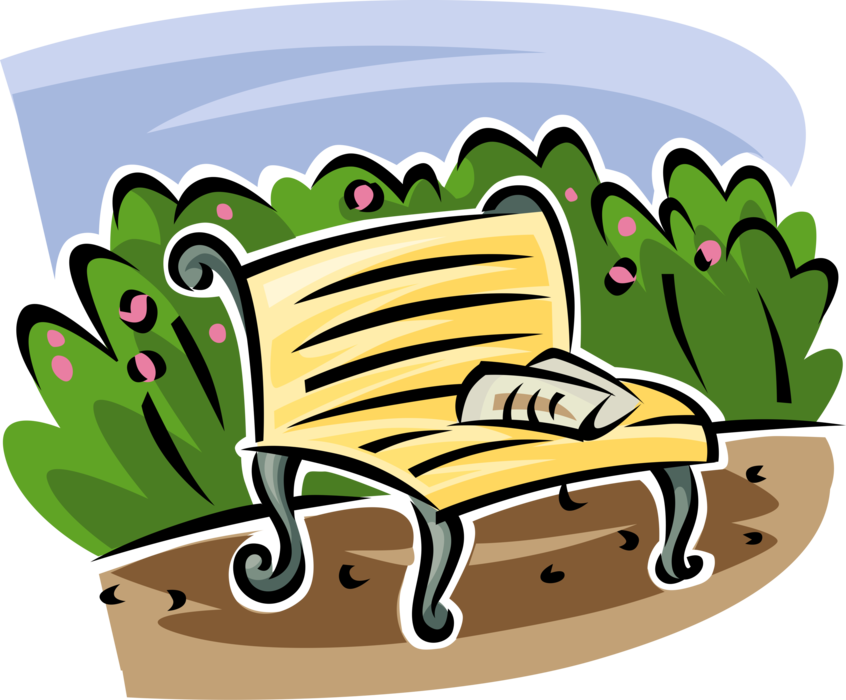 Vector Illustration of Outdoor Park Bench with Newspaper