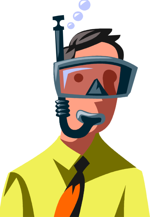 Vector Illustration of Businessman in Over His Head with Diving Snorkel and Mask