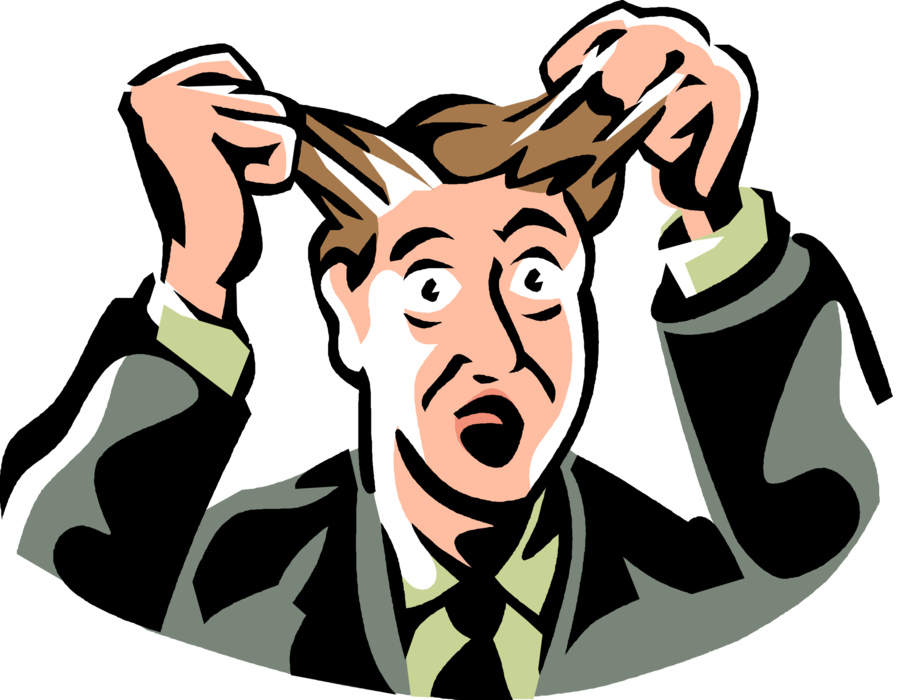 Vector Illustration of Frustrated and Overwhelmed Businessman Pulls Out His Hair