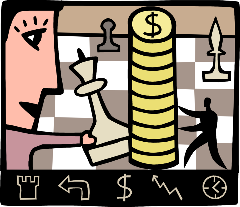 Vector Illustration of Playing High Stakes Financial Chess Game
