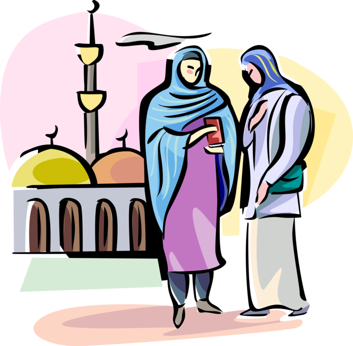 Vector Illustration of Arab Women Wear Hijab Veil Traditionally Worn by Muslim Women