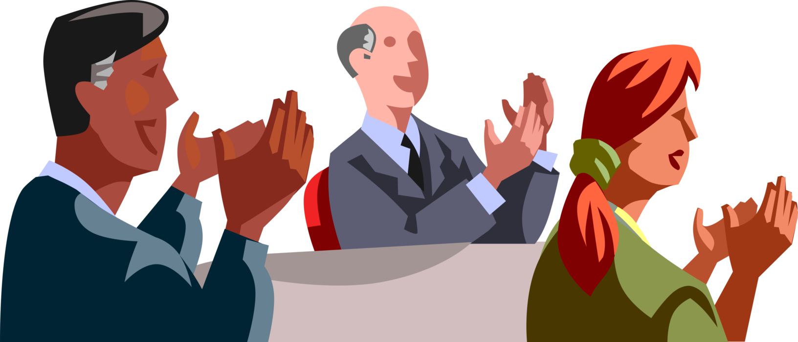 Vector Illustration of Business Colleagues Applaud in Boardroom Meeting with Clapping Hands